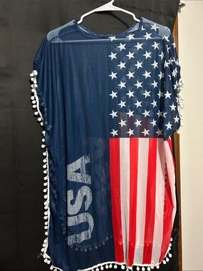 Medium/Large Navy, Red & White USA Flag Swim Coverup